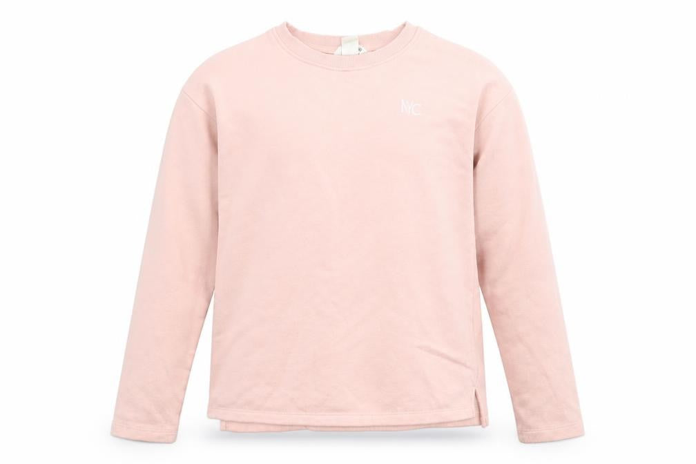 Front view of H&M girls’ pink pullover sweatshirt, size 13-14, years