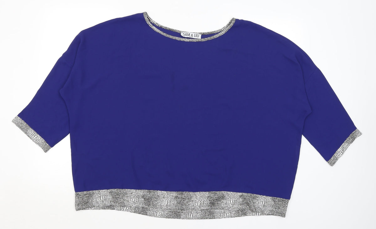 Additional front view of Sam & Lili women’s blue basic blouse, size UK 10