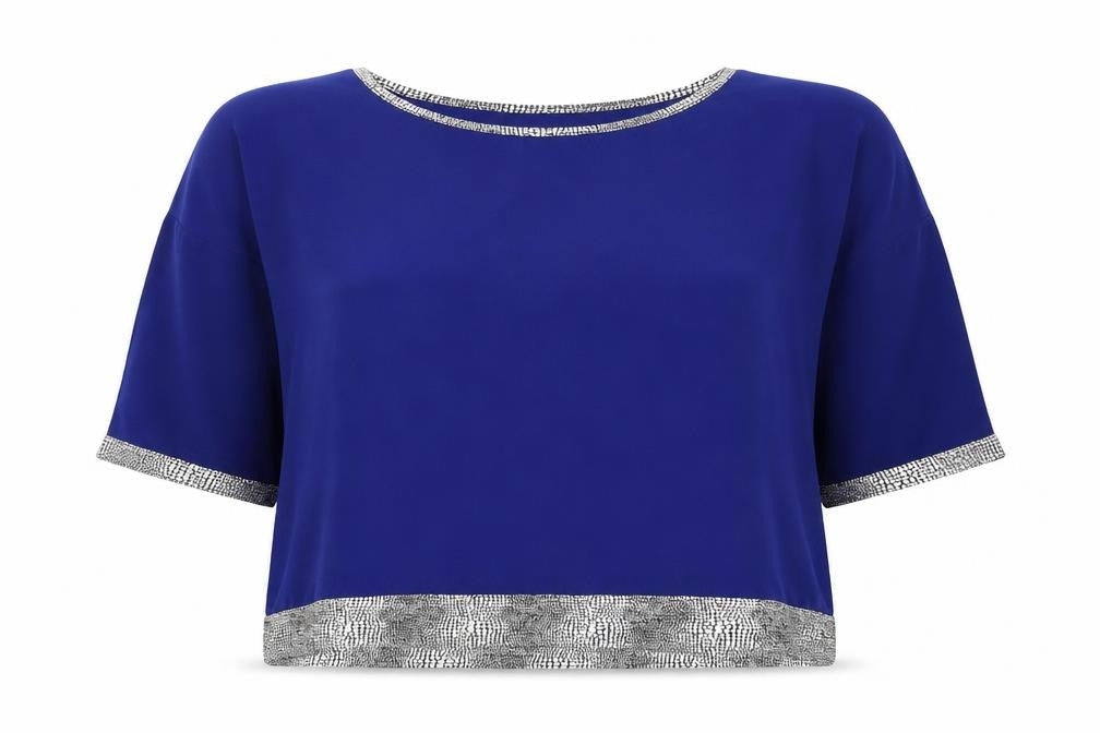 Front view of Sam & Lili women’s blue basic blouse, size UK 10
