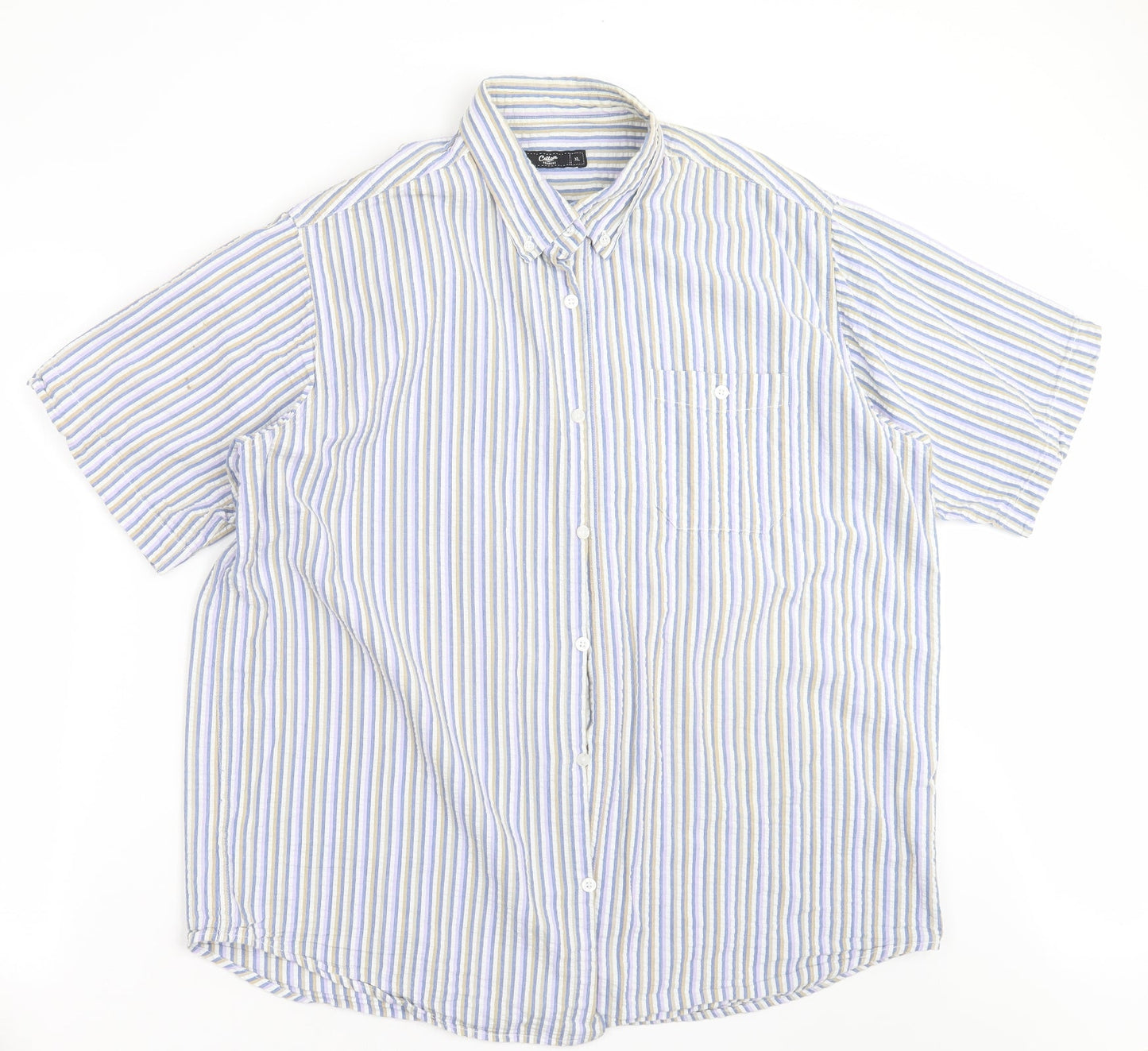 Mens UK Size XL Cotton Traders Blue  Button-Up Short Sleeve Casual Shirt