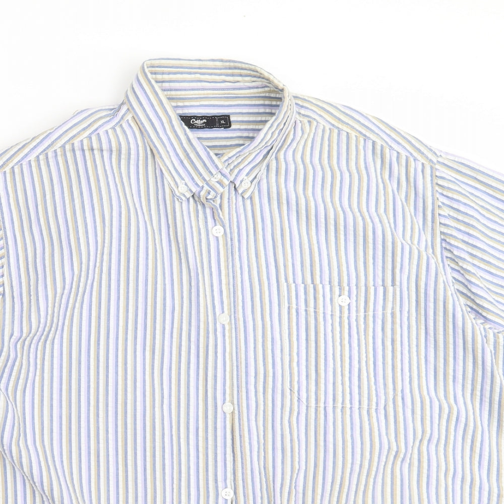 Mens UK Size XL Cotton Traders Blue  Button-Up Short Sleeve Casual Shirt