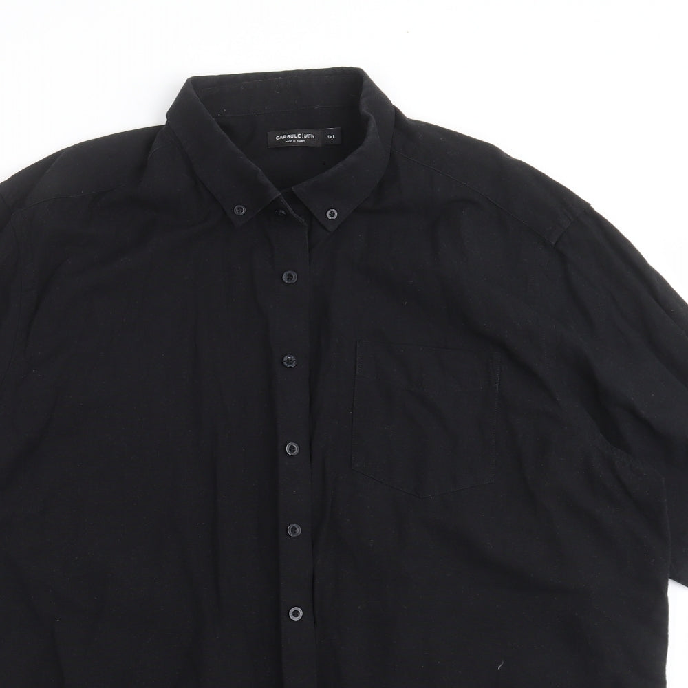 Mens UK Size XL CAPSULE Black  Button-Up Short Sleeve Casual Shirt