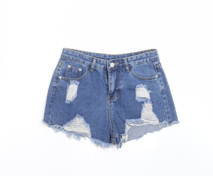 SheIn Womens Blue  Denim Hot Pants Shorts Size S - Distressed