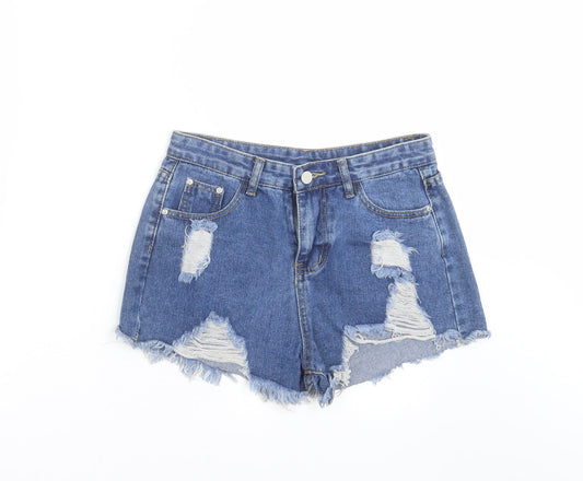 SheIn Womens Blue  Denim Hot Pants Shorts Size S - Distressed