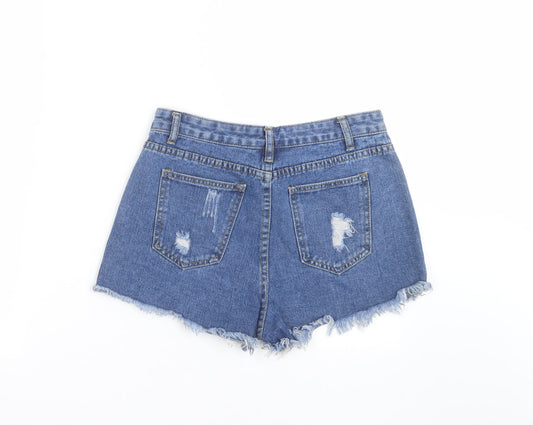 SheIn Womens Blue  Denim Hot Pants Shorts Size S - Distressed