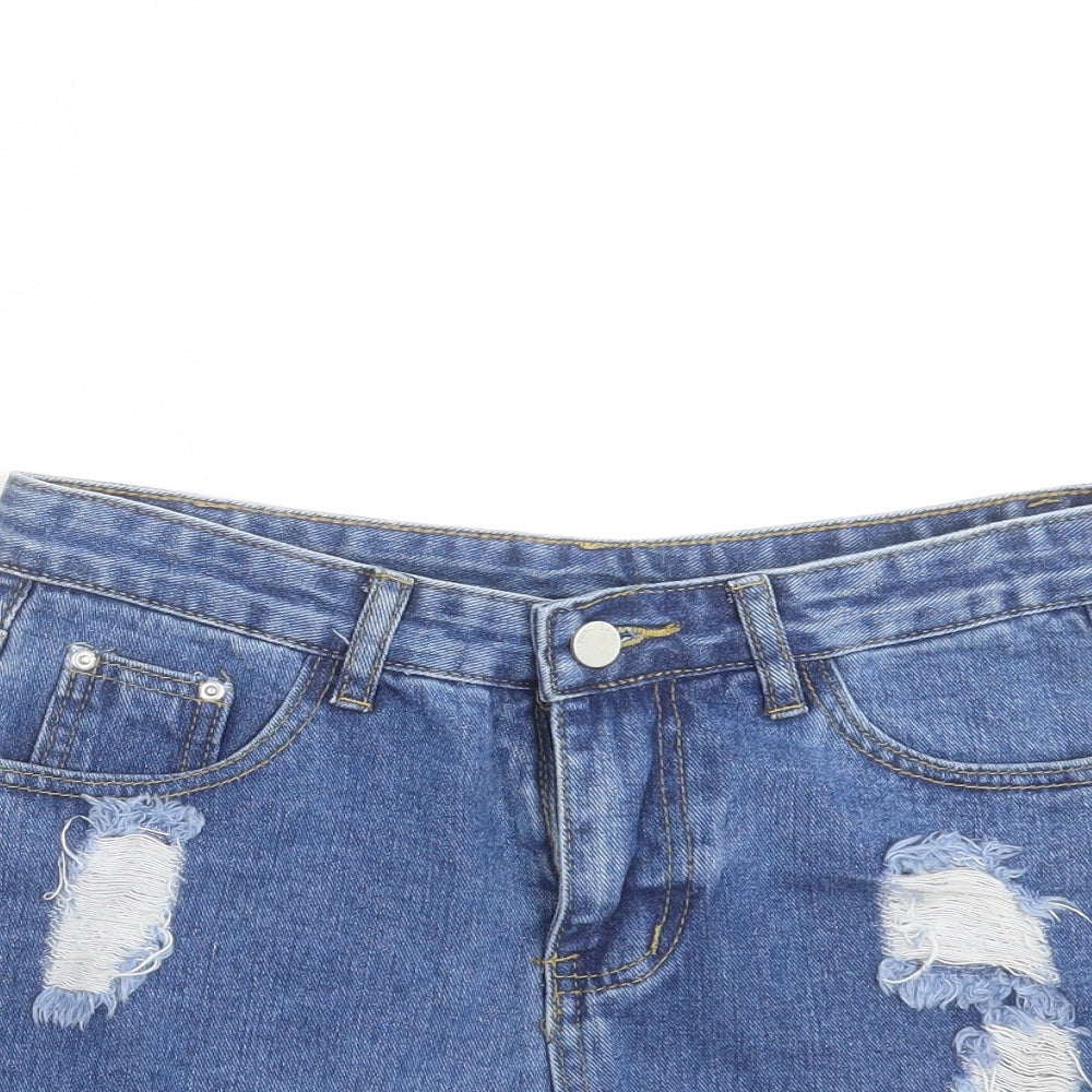 SheIn Womens Blue  Denim Hot Pants Shorts Size S - Distressed