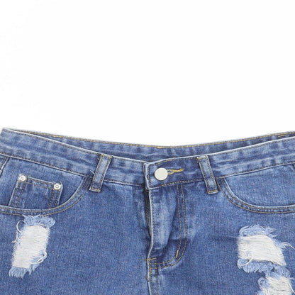 SheIn Womens Blue  Denim Hot Pants Shorts Size S - Distressed