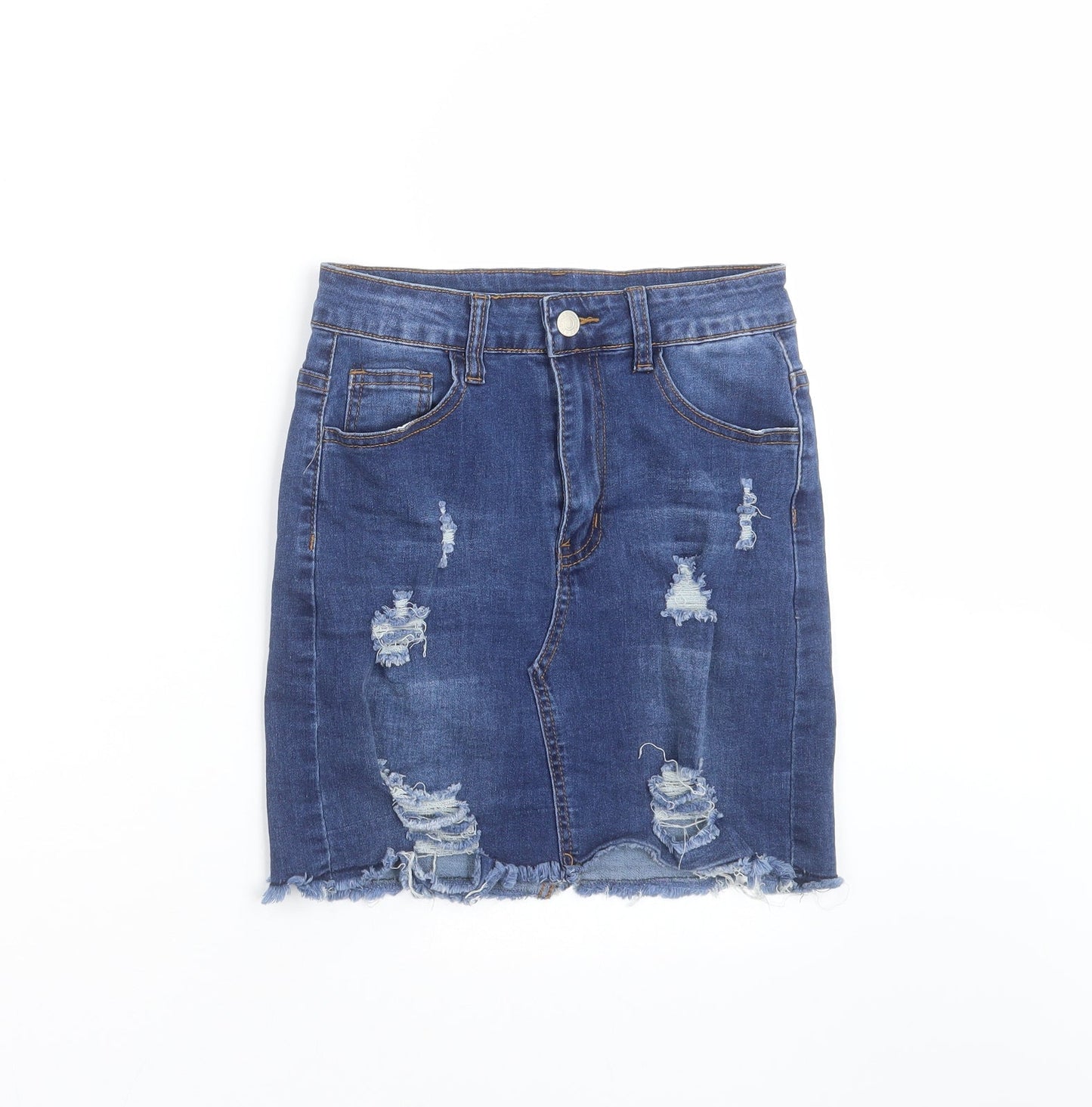 SheIn Womens Blue  Denim Straight & Pencil Skirt Size S  - Distressed