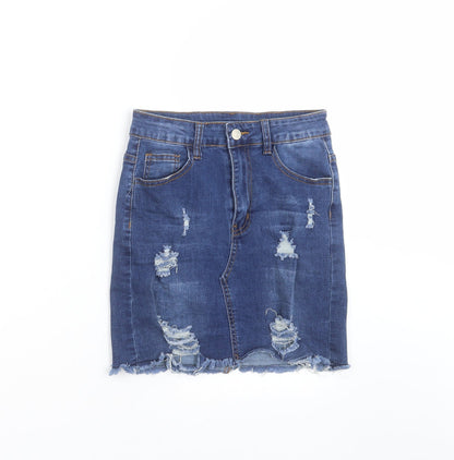 SheIn Womens Blue  Denim Straight & Pencil Skirt Size S  - Distressed