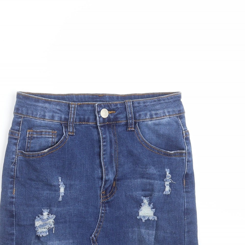 SheIn Womens Blue  Denim Straight & Pencil Skirt Size S  - Distressed