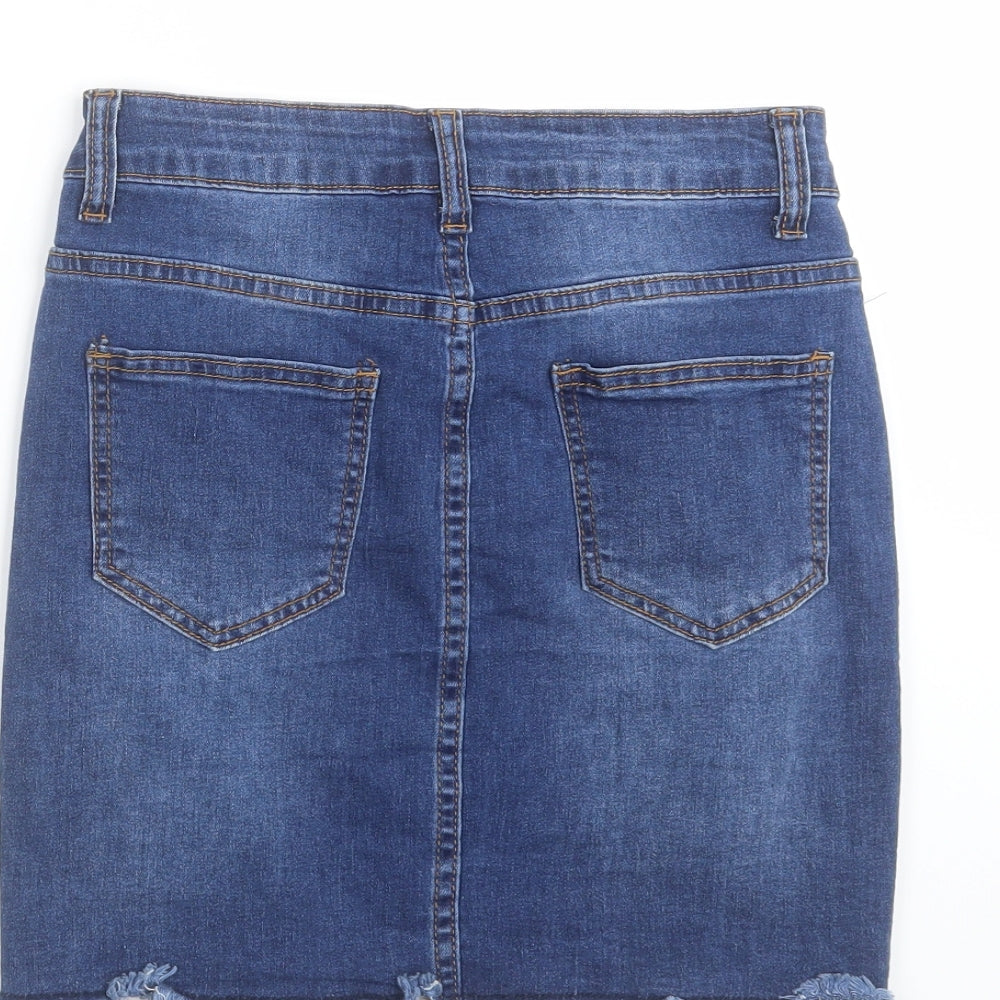 SheIn Womens Blue  Denim Straight & Pencil Skirt Size S  - Distressed