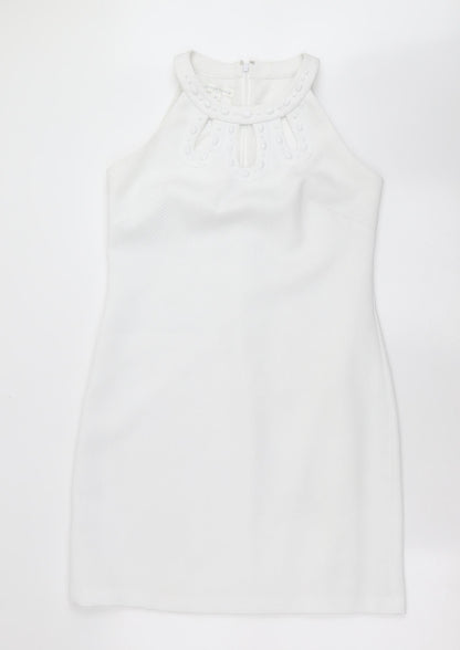 London Times Womens White Check  Shift  Size 6  - beaded
