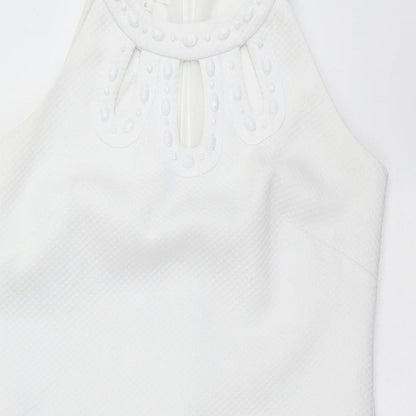 London Times Womens White Check  Shift  Size 6  - beaded