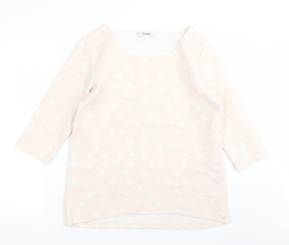 Additional front view of Tesini women’s pink geometric jumper, size UK 14