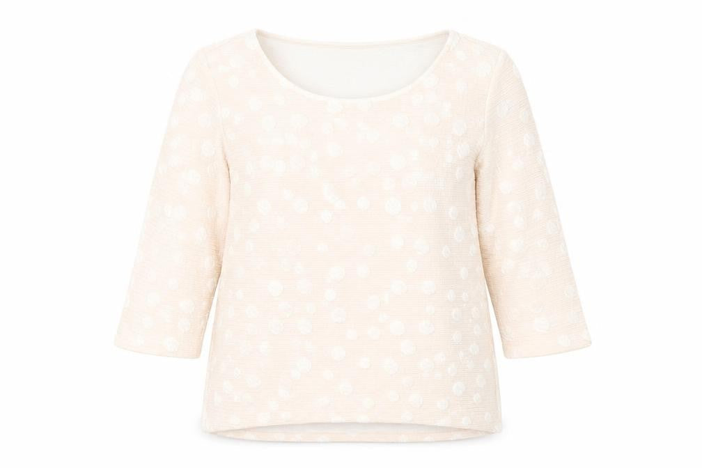 Front view of Tesini women’s pink geometric jumper, size UK 14