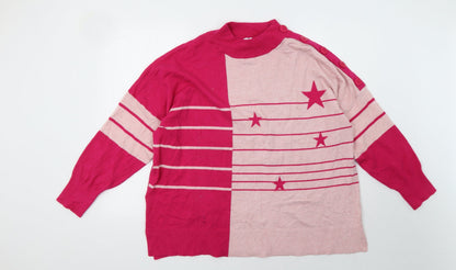 Additional front view of njext women’s pink striped pullover sweatshirt, size XL