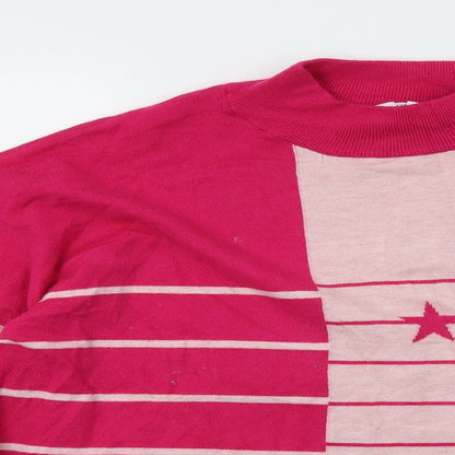 Close-up detail of njext women’s pink striped pullover sweatshirt, size XL