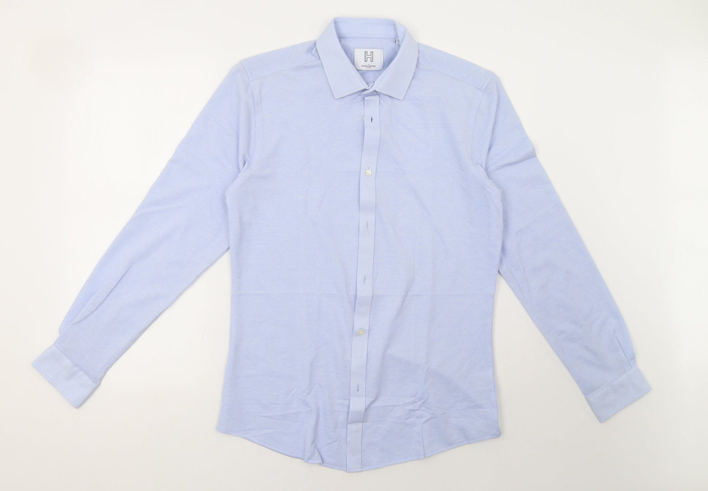 Mens UK Size S Harry Brown Blue  Button-Up Long Sleeve Casual Shirt