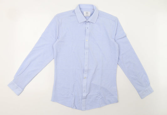 Mens UK Size S Harry Brown Blue  Button-Up Long Sleeve Casual Shirt
