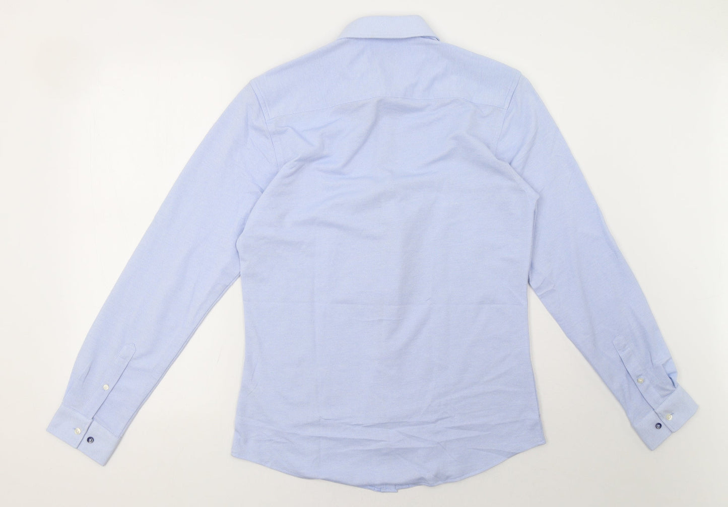 Mens UK Size S Harry Brown Blue  Button-Up Long Sleeve Casual Shirt
