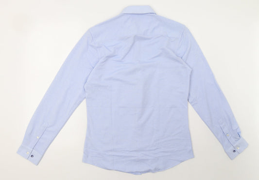 Mens UK Size S Harry Brown Blue  Button-Up Long Sleeve Casual Shirt