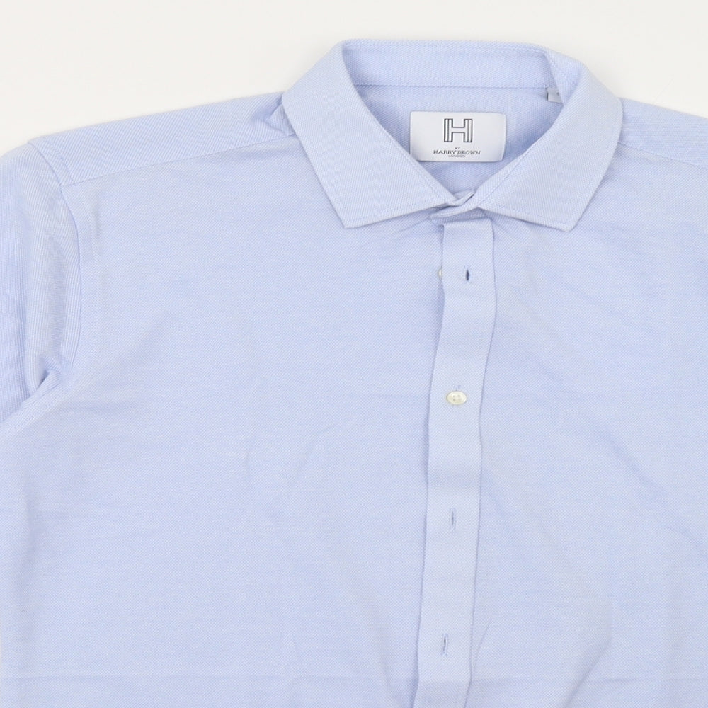 Mens UK Size S Harry Brown Blue  Button-Up Long Sleeve Casual Shirt