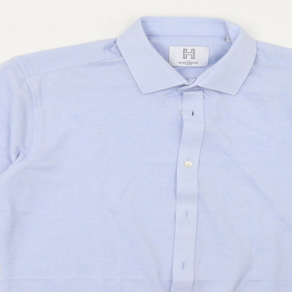 Mens UK Size S Harry Brown Blue  Button-Up Long Sleeve Casual Shirt