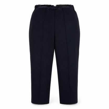 Front view of Bonmarché women’s blue trousers, size UK 16, 30-inch leg