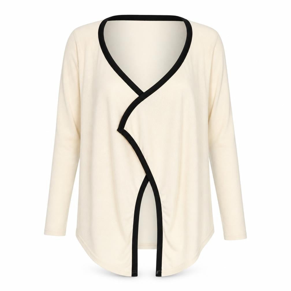 Front view of Zanzea women’s beige cardigan jumper, size S