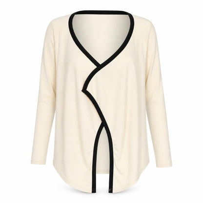 Front view of Zanzea women’s beige cardigan jumper, size S