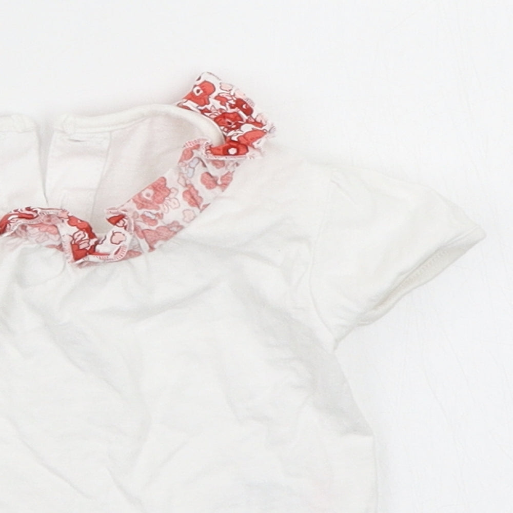 Close-up detail of Matalan girls’ white basic t-shirt, size 0-3, months