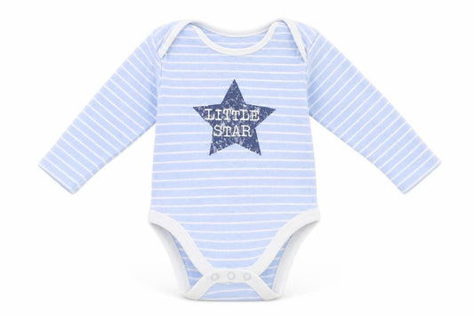 Front view of George Baby Blue Striped Babygrow One-Piece, size 6-9, Months