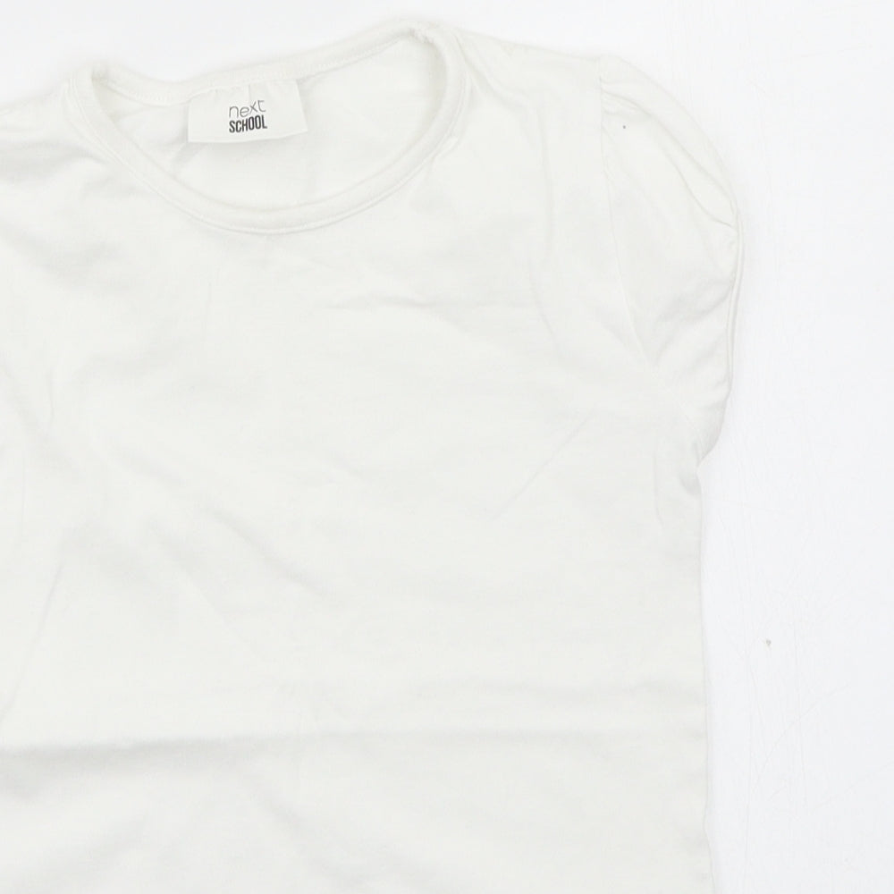 Close-up detail of Next girls’ white basic t-shirt, size 9, years
