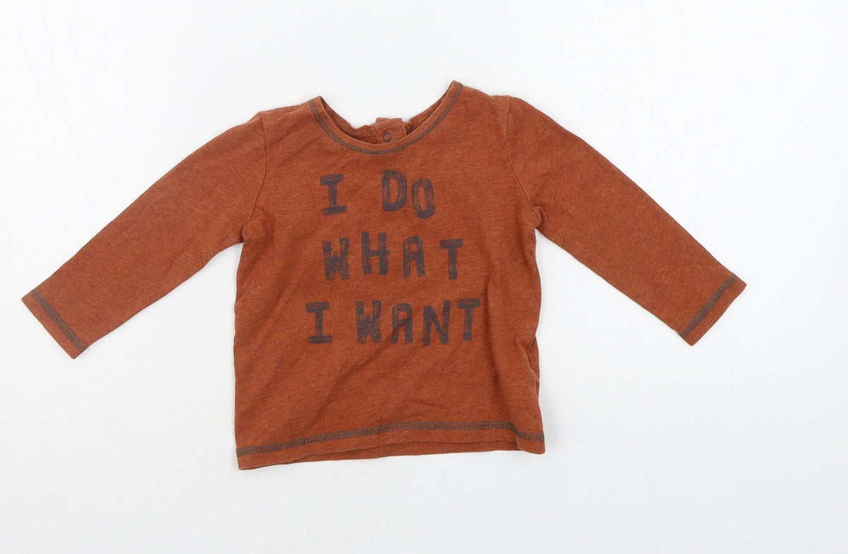 Additional front view of Next Baby Brown Basic T-Shirt, size 6-9, Months