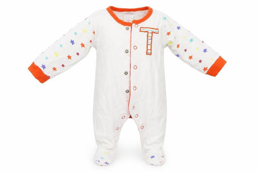 Front view of t Baby Multicoloured Babygrow One-Piece, size 0-3, Months