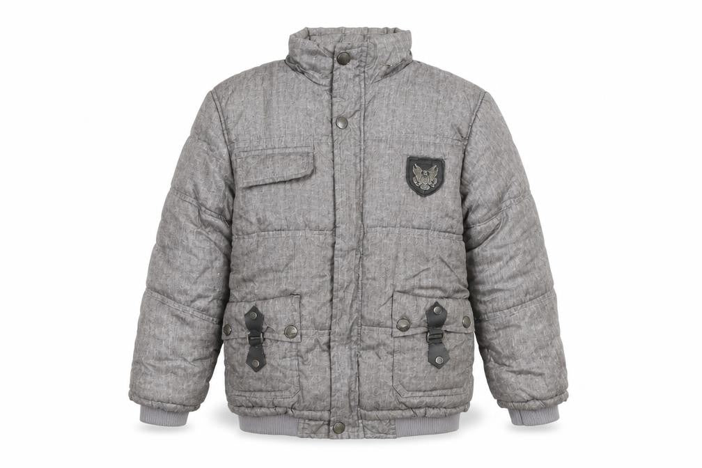 Front view of Exit women’s grey puffer jacket coat, size UK 8