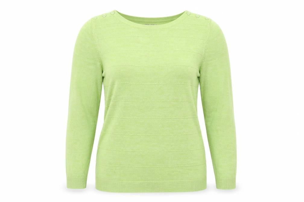 Front view of Debenhams women’s green jumper, size UK 14