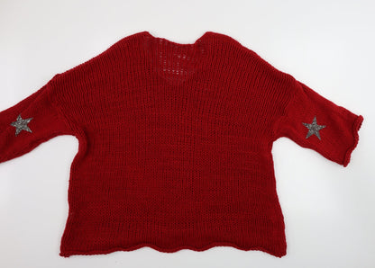 Preworn  Womens Red   Pullover Jumper Size 6  - oversize