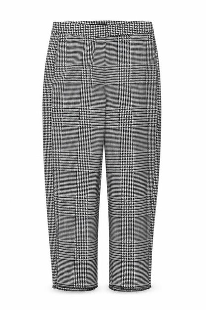 Front view of Marks & Spencer women’s white check trousers, size UK 8, 24-inch leg