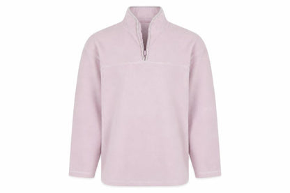 Front view of Bonmarché men’s pink henley jumper, size S