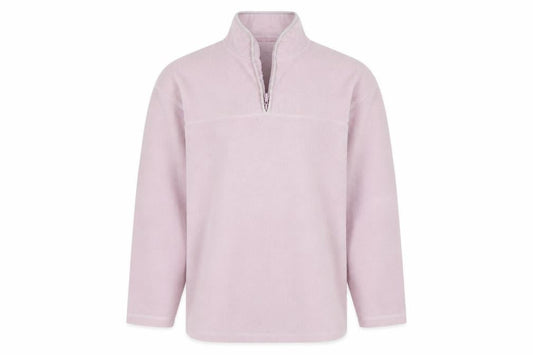 Front view of Bonmarché men’s pink henley jumper, size S