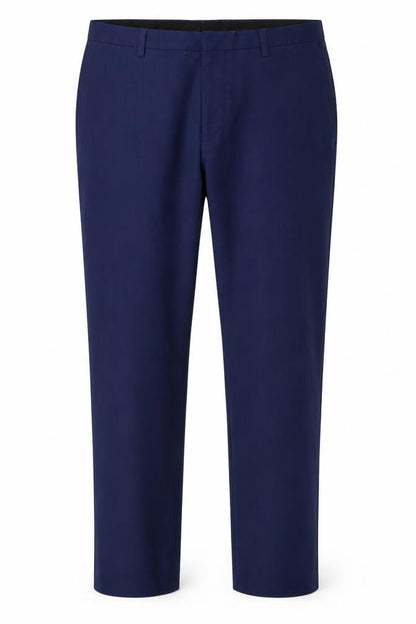 Front view of Burton men’s blue trousers, size 32, in, 27-inch leg