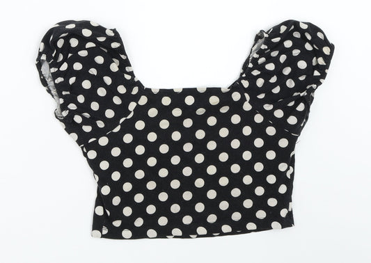 Primark Womens Black Polka Dot  Cropped Blouse Size S