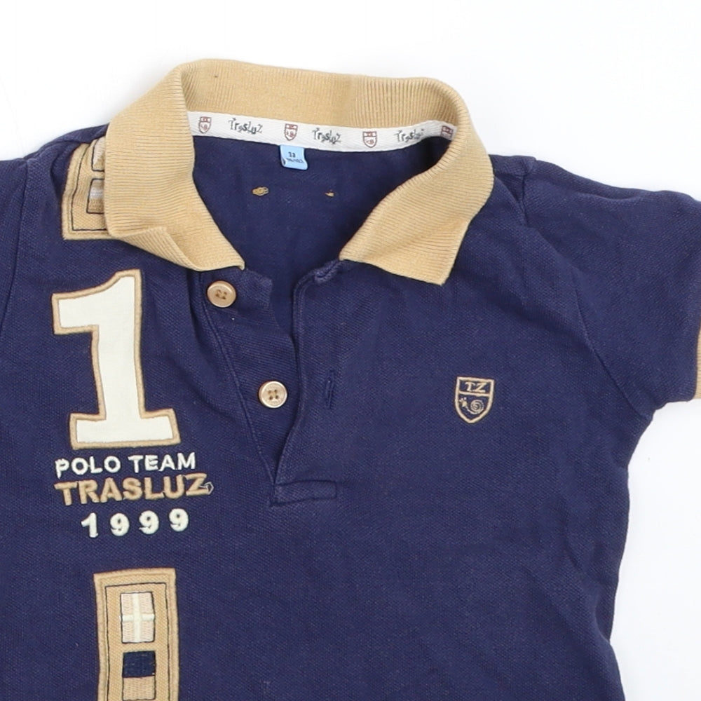 Close-up detail of Trasluz boys’ blue basic polo, size 3, years