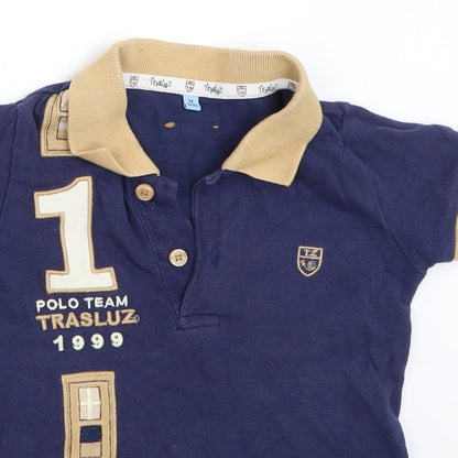 Close-up detail of Trasluz boys’ blue basic polo, size 3, years