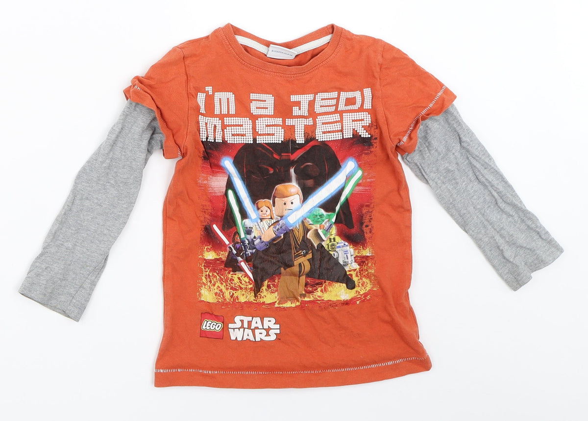 Front view of Next boys’ orange basic t-shirt, size 3, years - lego star wars