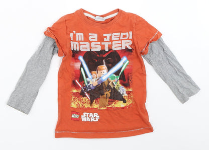 Front view of Next boys’ orange basic t-shirt, size 3, years - lego star wars
