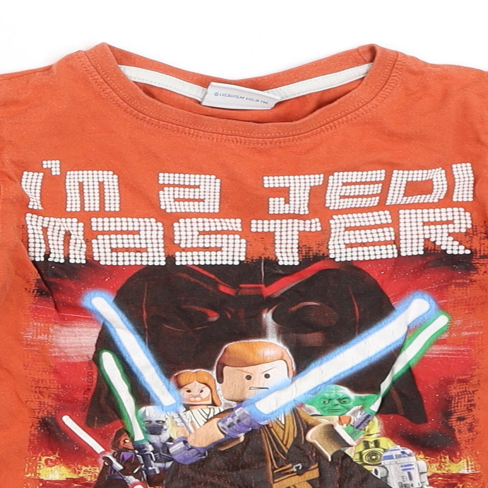 Close-up detail of Next boys’ orange basic t-shirt, size 3, years - lego star wars