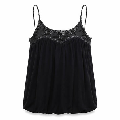Front view of Status Moda women’s black camisole blouse, size XS