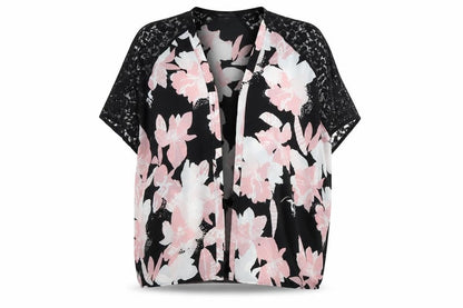 Front view of Papaya women’s black floral cardigan jumper, size UK 12